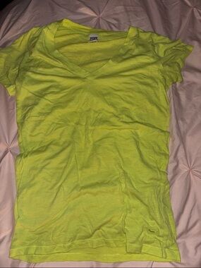 PINK Victoria's Secret Neon Lime V-Neck Tee
